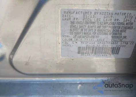 2013 Nissan Sentra Sv из США, поврежденный, VIN 3N1AB7AP5DL658797